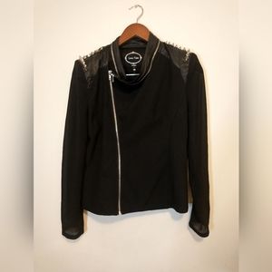 Love Tree Black Spiked Moto Jacket Sheer Sleeves Zipper Accents Size Medium